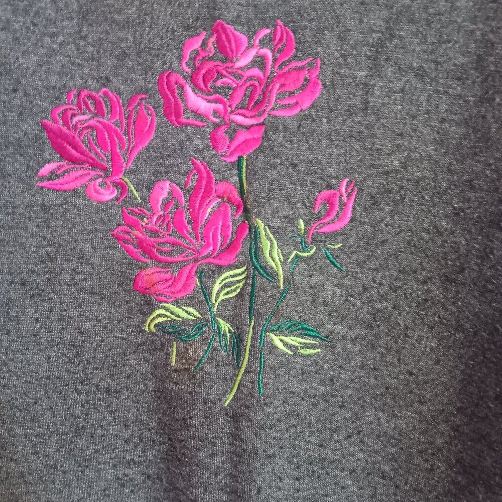 Roaman's Women"s Vintage Large Grey Floral Embroidered Sweatshirt Tunic